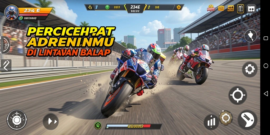 Screenshot gameplay menampilkan aksi balap mendebarkan di 234E.