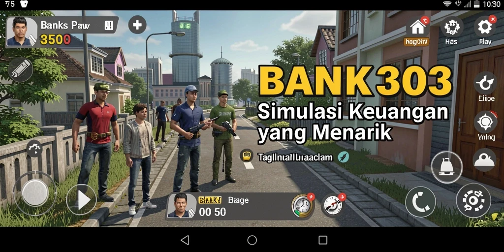 Tampilan gameplay BANK303 yang menunjukkan interaksi keuangan.