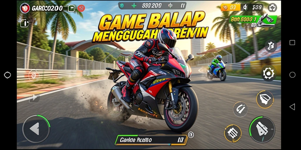 Tampilan seru dari gameplay GARCO200 yang penuh aksi balap motor.