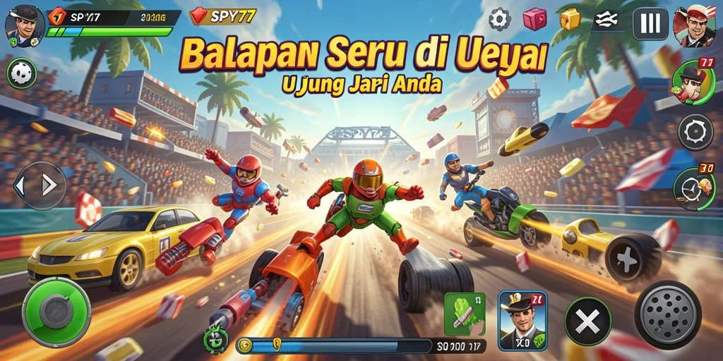 Tampilan gameplay SPY77 yang mendebarkan di lintasan balap.